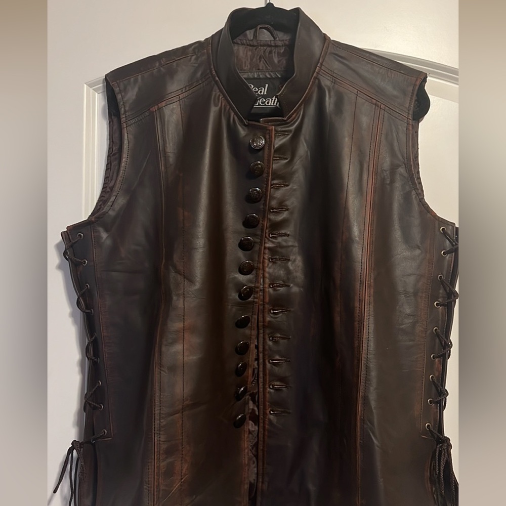 Mens Leather Vest Size Large Real Leather